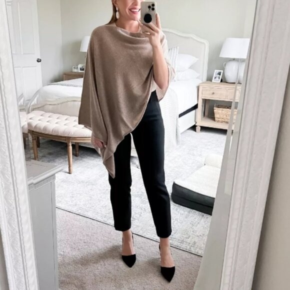 J. Crew Cashmere Wool Poncho In Heather Birch Tan OS Quiet Luxury - Picture 2 of 15